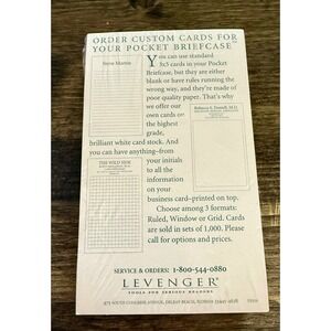 Levenger Pocket Briefcase Ruled Cards 3x5 White NEW Professional Stationery